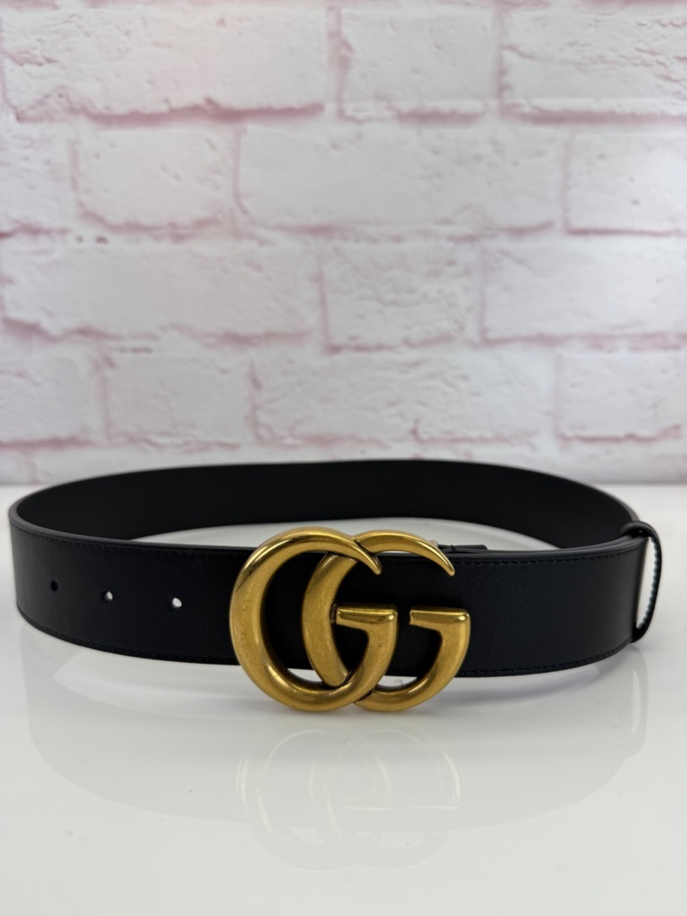 Gucci 2015 Re Edition Wide Leather Belt Gg Double Marmont Black 400593 75/30